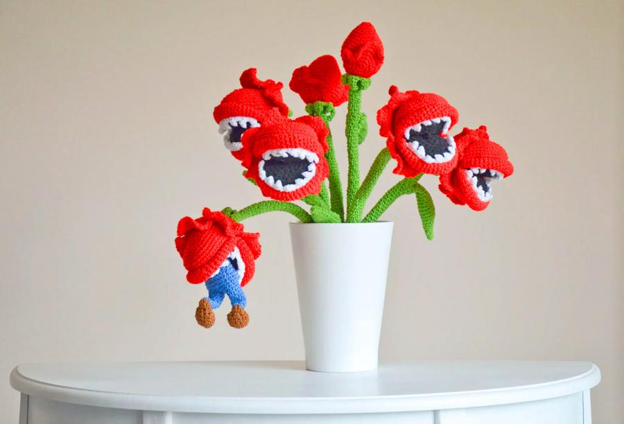Crochet Piranha Plants Eating Mario