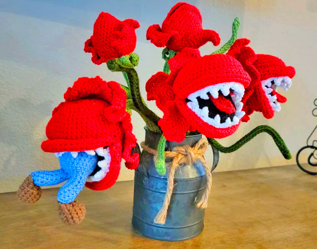 Crochet Piranha Plants Eating Mario
