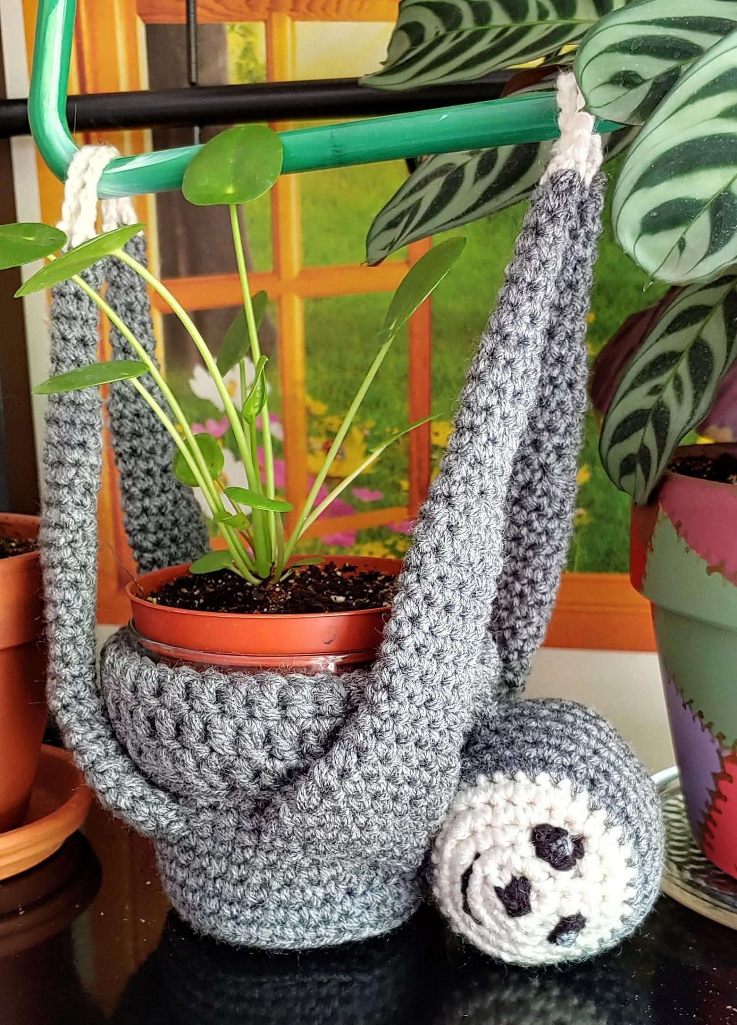 This Crochet Hanging Sloth Plant Holder Is Perfect For Lazy Plant Owners