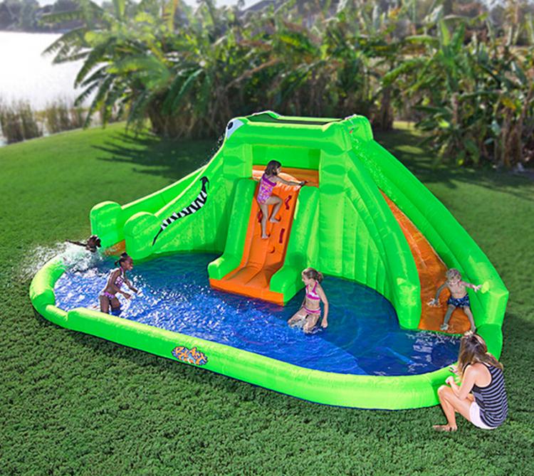 Crocodile Isle Inflatable water Park with Dual Slides - Giant Inflatable backyard water park - Ball pit water toy