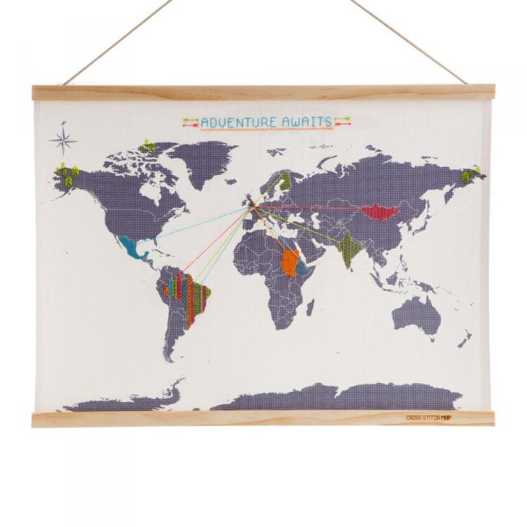Cross Stitch Map - Cross-stitch travel map - Record your travels on a map with thread and needle