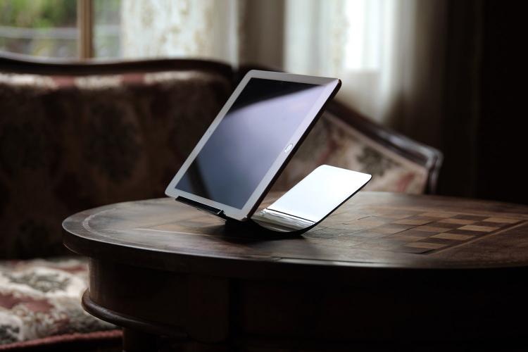 Classy Curved Wooden iPad Stand With 3 Different Viewing Angles