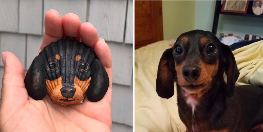 Custom Seashell Dog Portraits - Dog ornament made from beach shells