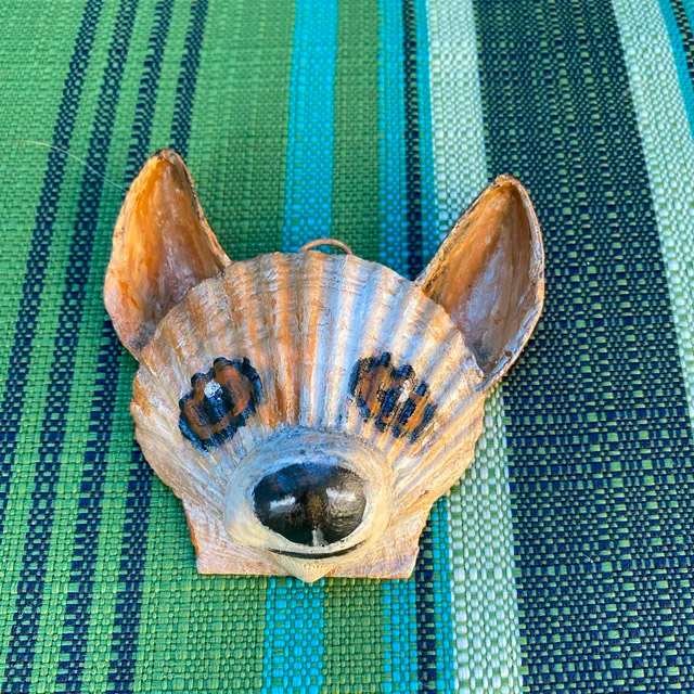 Custom Seashell Dog Portraits - Dog ornament made from beach shells