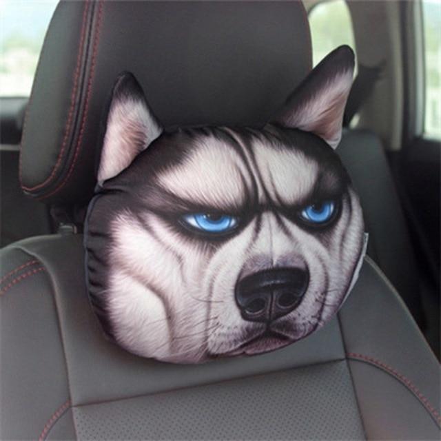 Cute Cat and Dog Head Car Seat Pillows - Husky car seat pillow