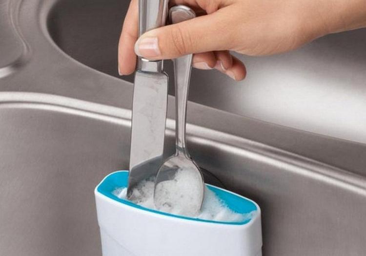 The Cutlery Cleaner Attaches To Your Sink To Easily Clean Your Silverware