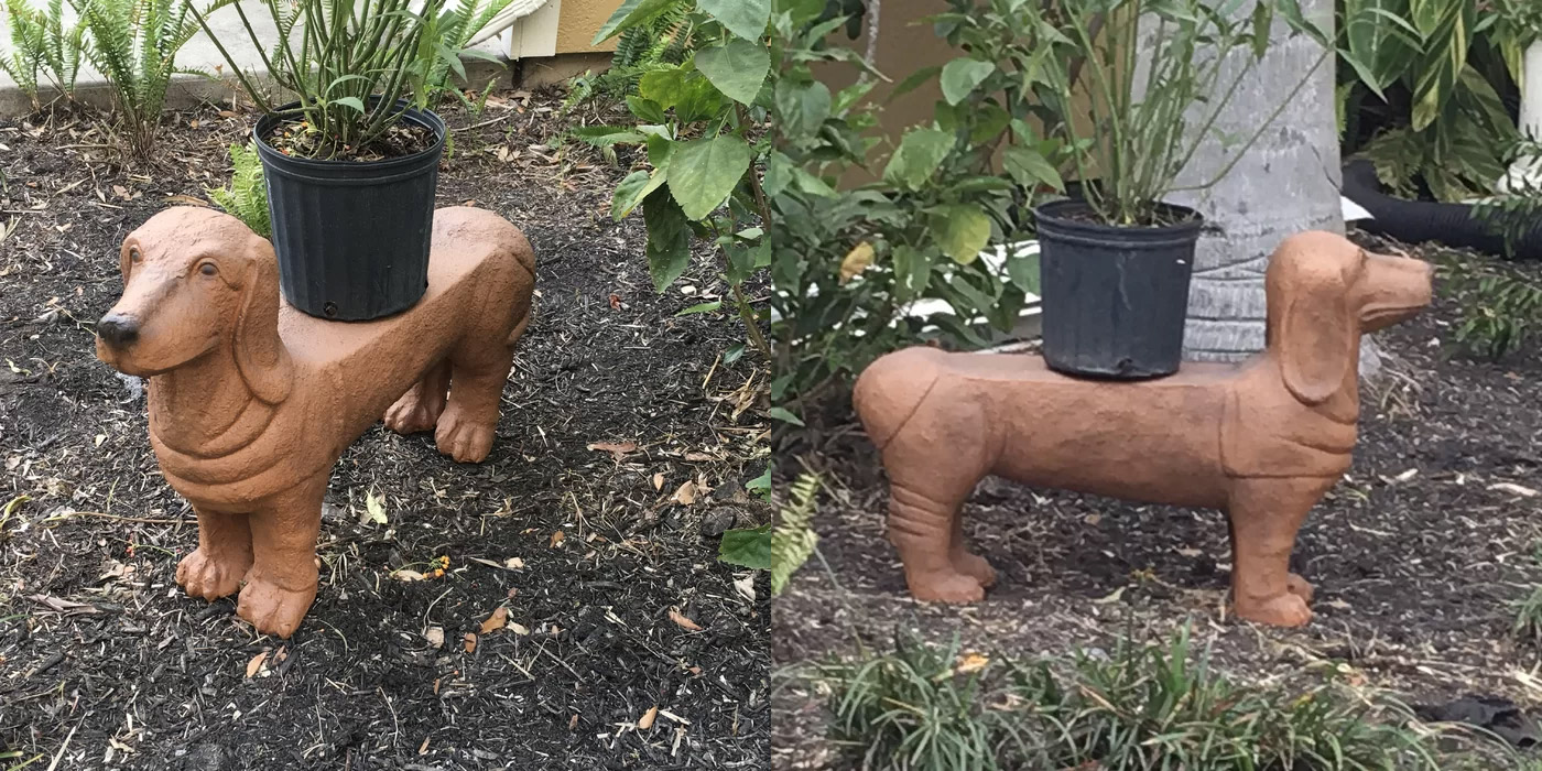 Dachshund Dog Garden Bench Statue - Stone Wiener Dog Bench