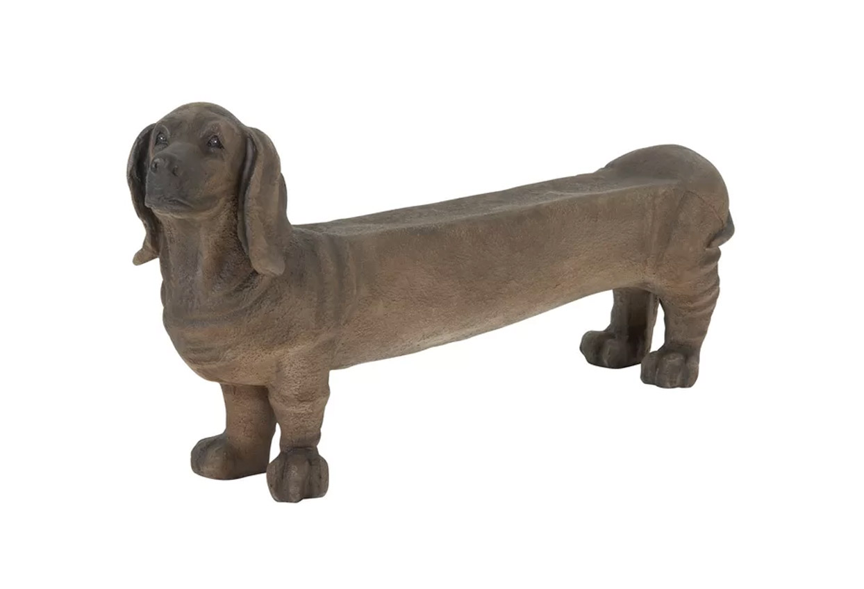 Dachshund Dog Garden Bench Statue - Stone Wiener Dog Bench