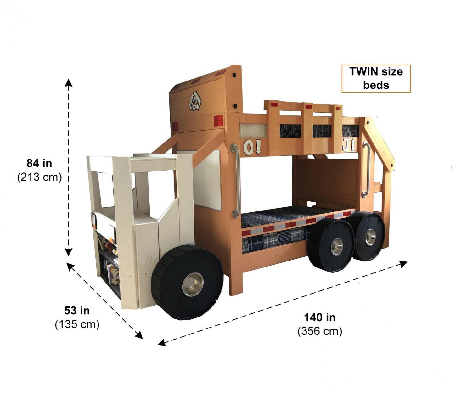 DIY Garbage Truck Bunk Bed - Garbage truck kids bed with desk and bookshelf