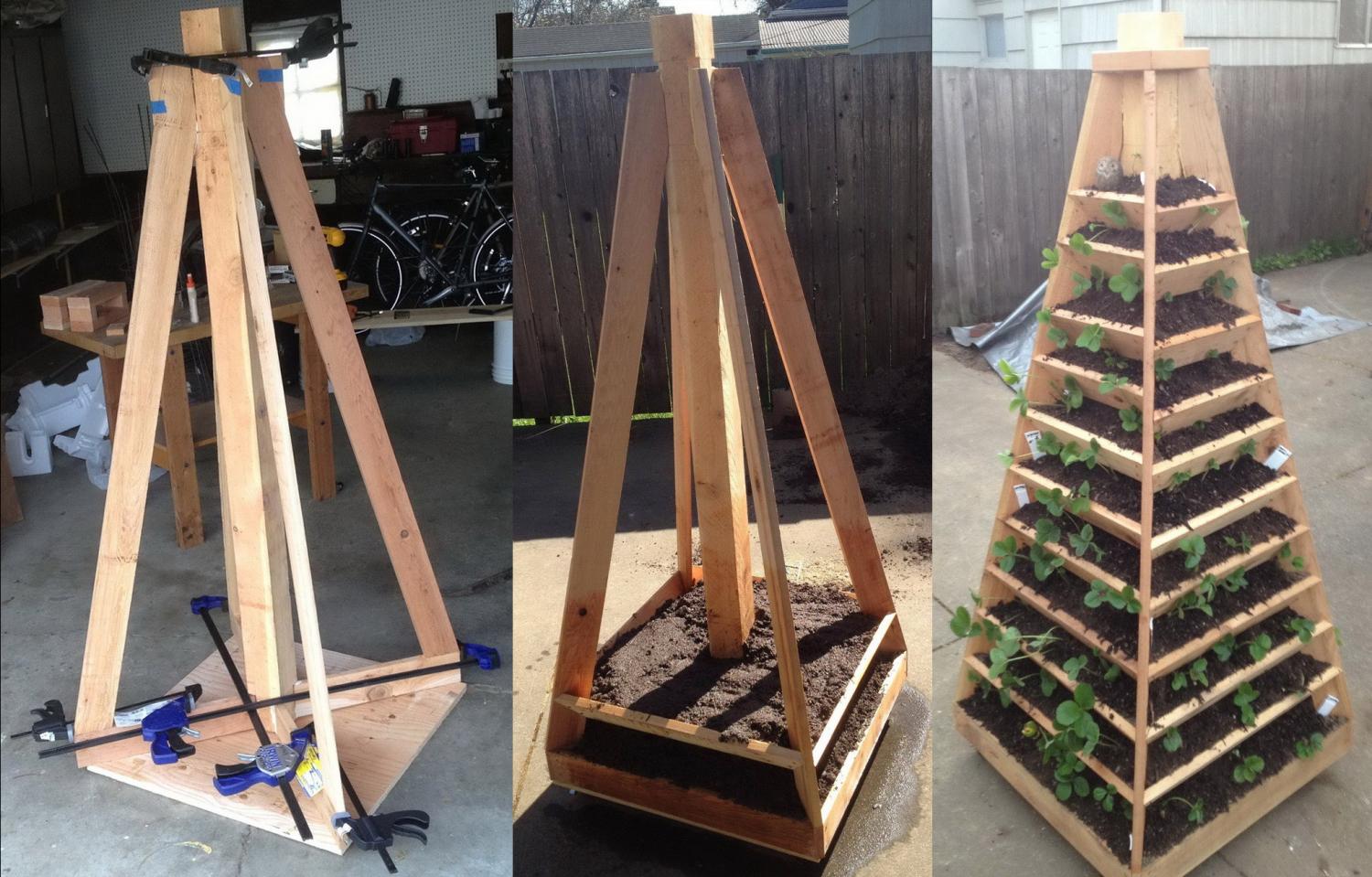 DIY Strawberry Pyramid Planter - Vertical wooden strawberry planter