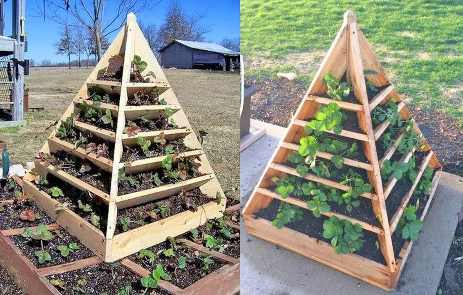 DIY Strawberry Pyramid Planter - Vertical wooden strawberry planter