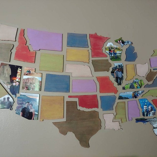 Document Your Travels With This Wooden U.S. State Photo Markings Map - United states wooden photo map