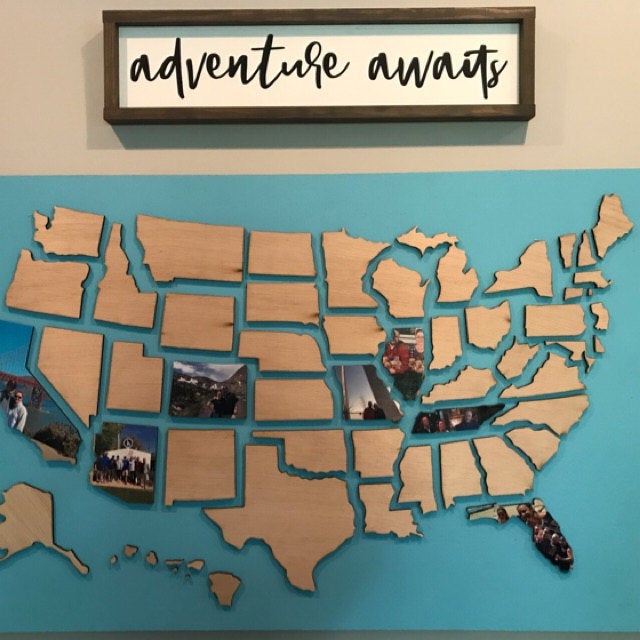 Document Your Travels With This Wooden U.S. State Photo Markings Map - United states wooden photo map