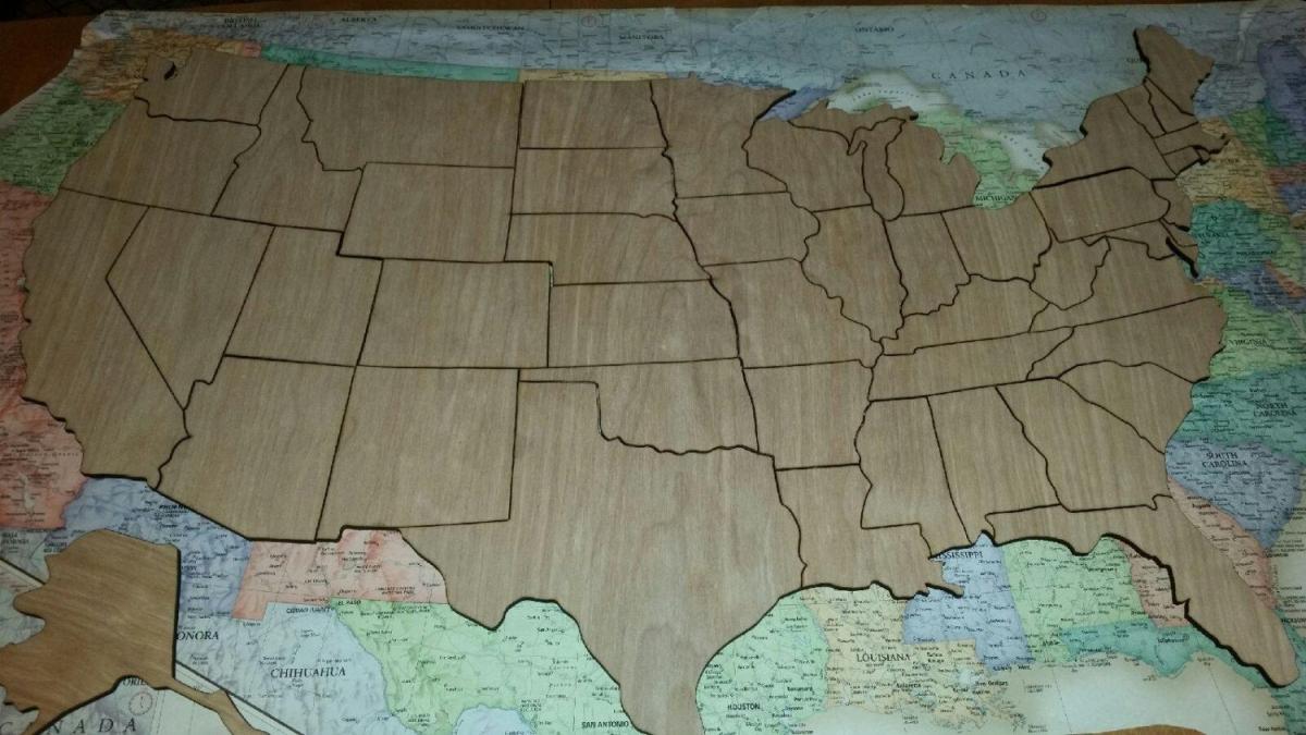 Document Your Travels With This Wooden U.S. State Photo Markings Map - United states wooden photo map