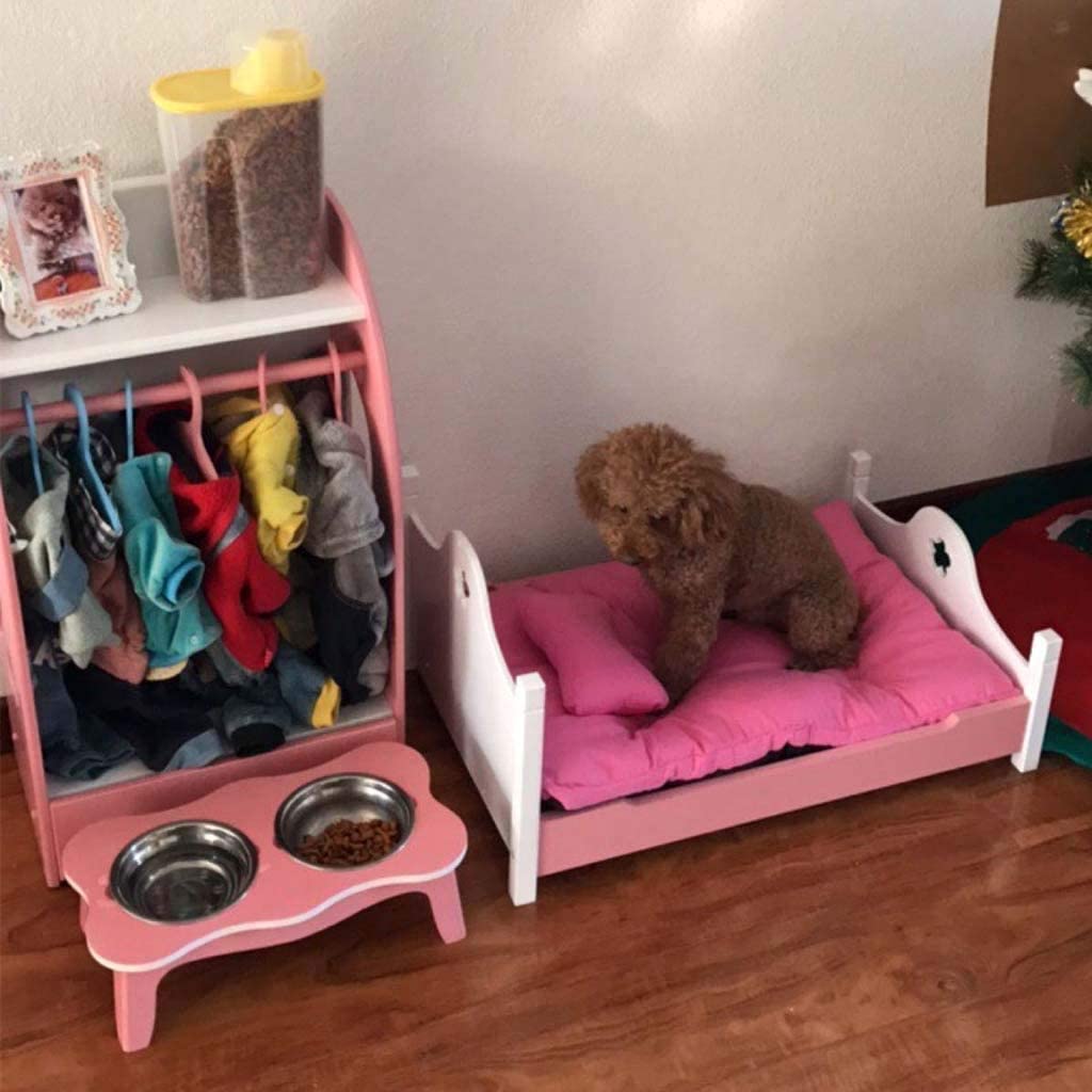 Dog Bed With Built-in Closet and Feeding Bowls