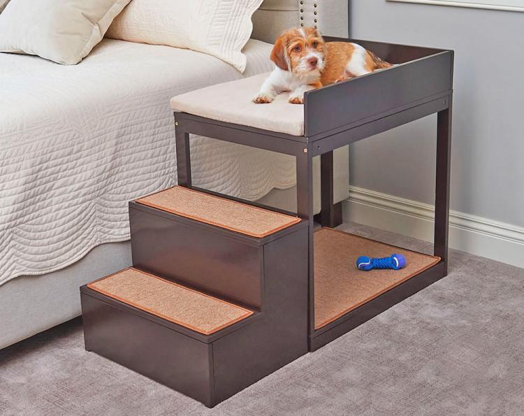 Dog Bedside Bunk- Elevated dog bed with stairs - Dog bunk beds