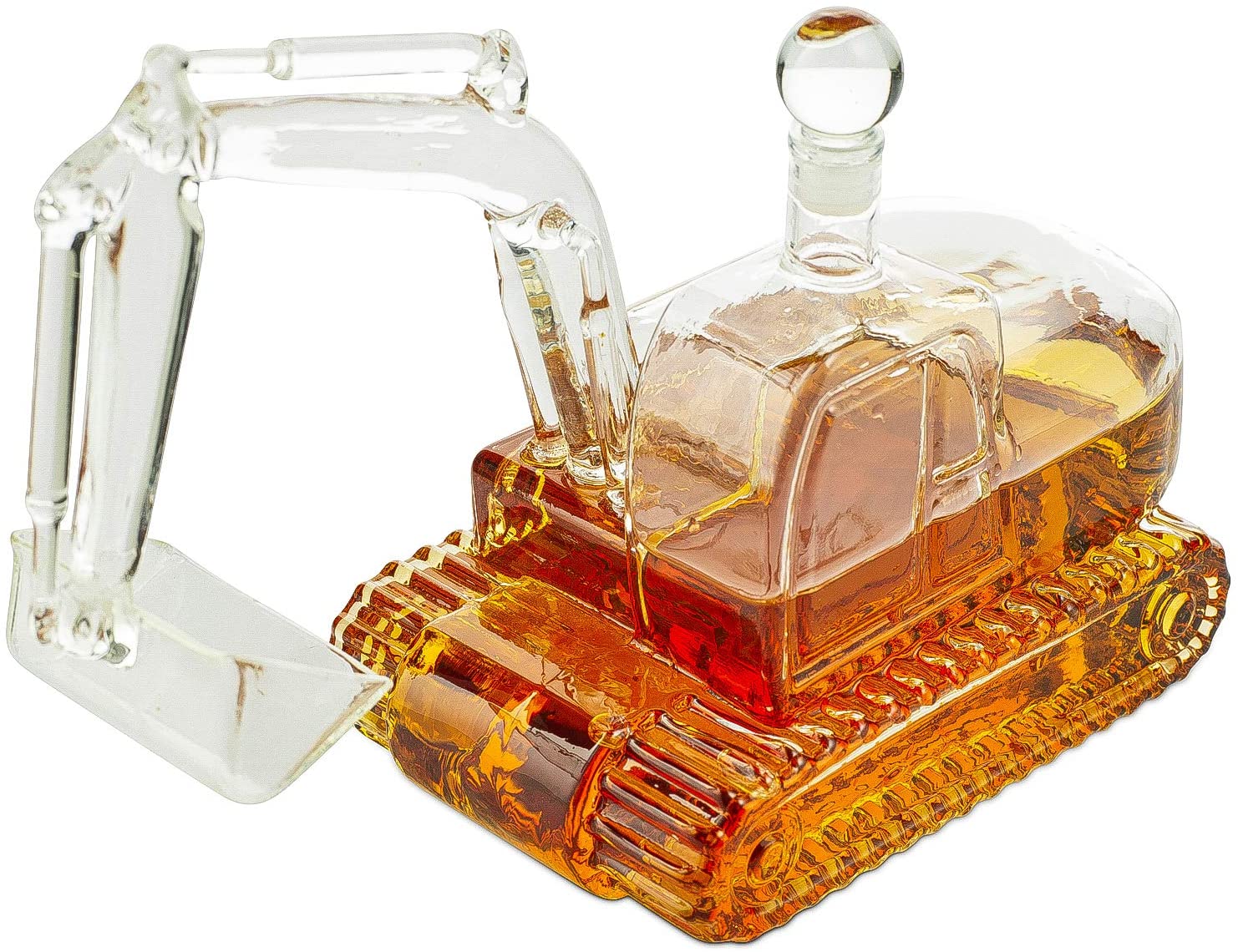 A construction tractor whiskey decanter