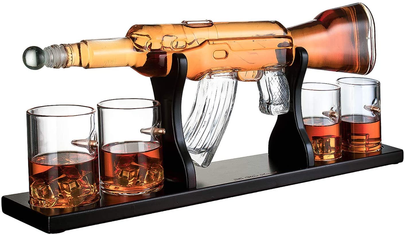 An Ak-47 rifle whiskey decanter