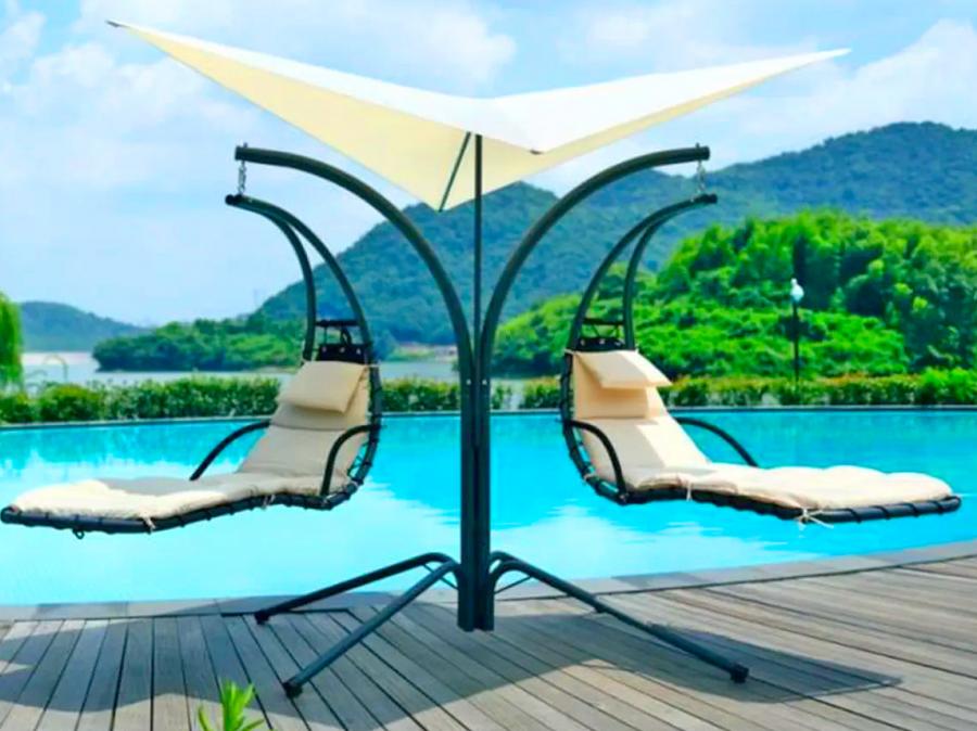 Double Hanging Chaise Loungers - Suspended double chaise lounge chairs