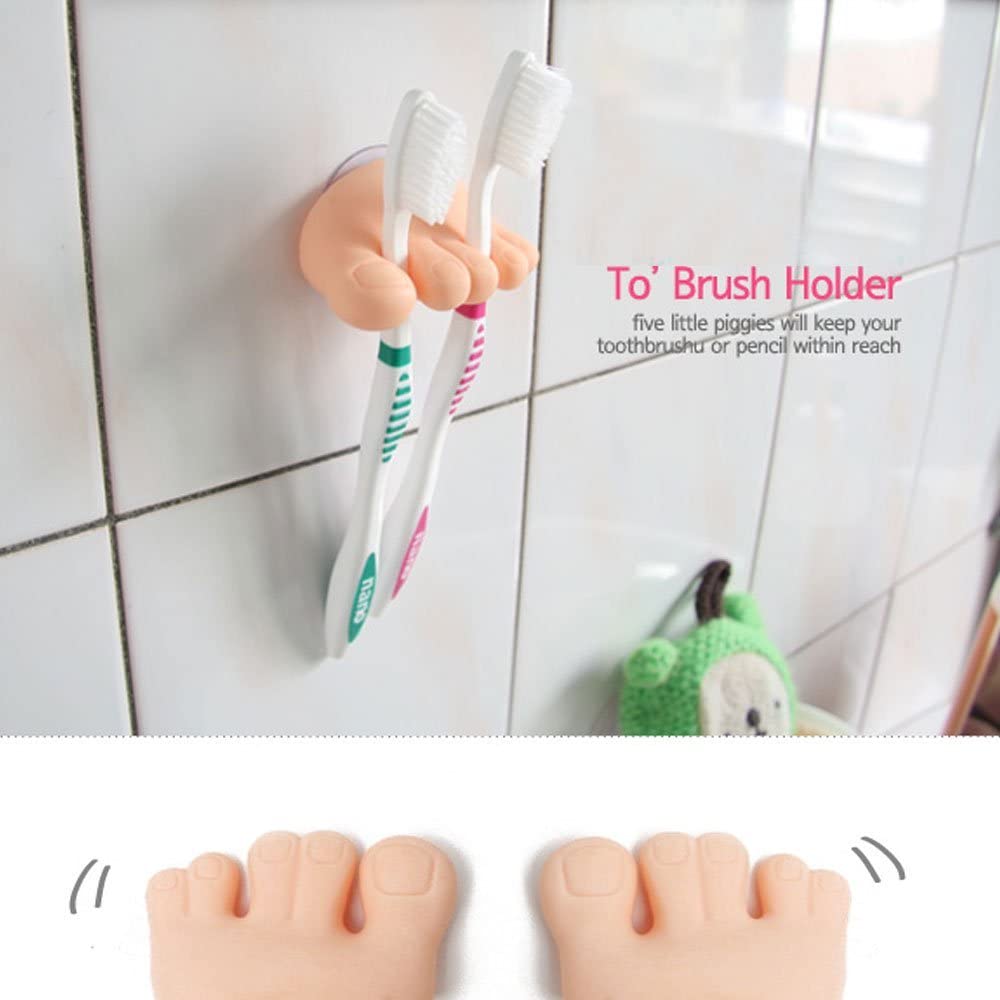 A foot shaped toothbrush holder