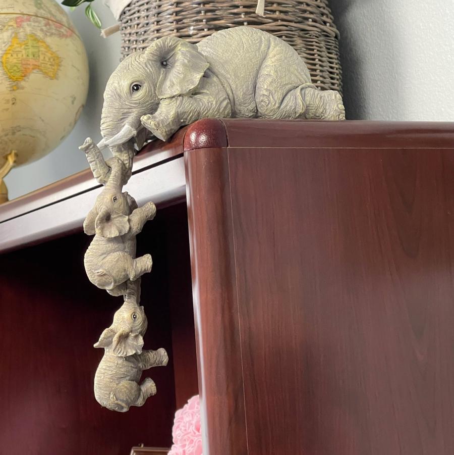 Hanging Mother Elephant with hanging baby elephants bookend statue