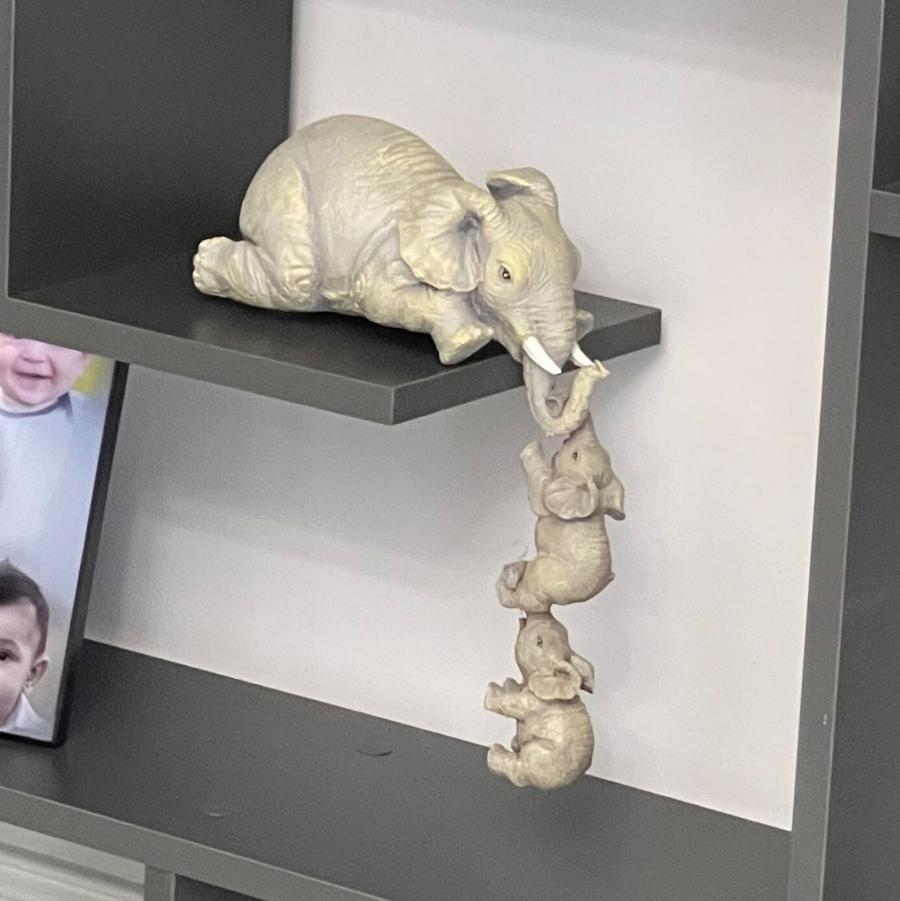 Hanging Mother Elephant with hanging baby elephants bookend statue