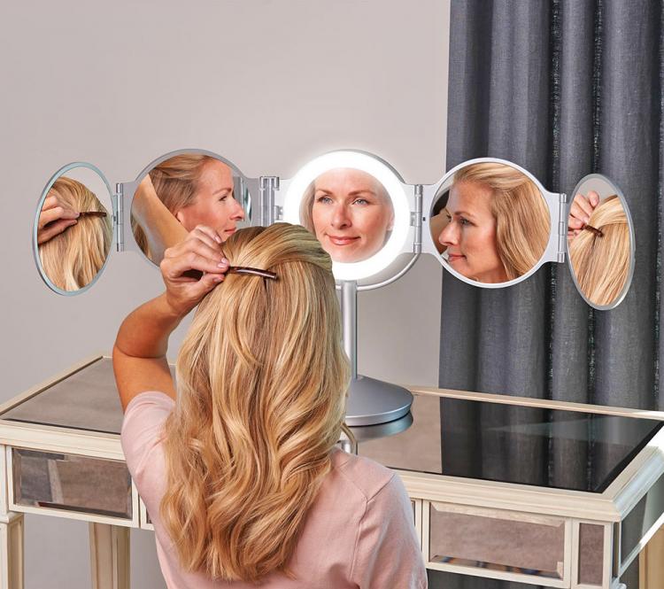 Every Angle LED Lighted Mirror - 5 angle lighted magnifying beauty mirro