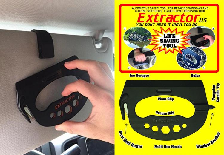 Extractor Multi-Use Emergency Car Tool - Window breaker, seat-belt cutter emergency car tool