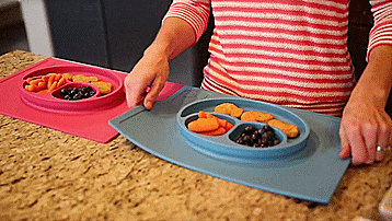 EZPZ Kids Suction Placemat - Suction Cup Placemat / Plate Combo - Kids suction bowl sticks to table to prevent spills