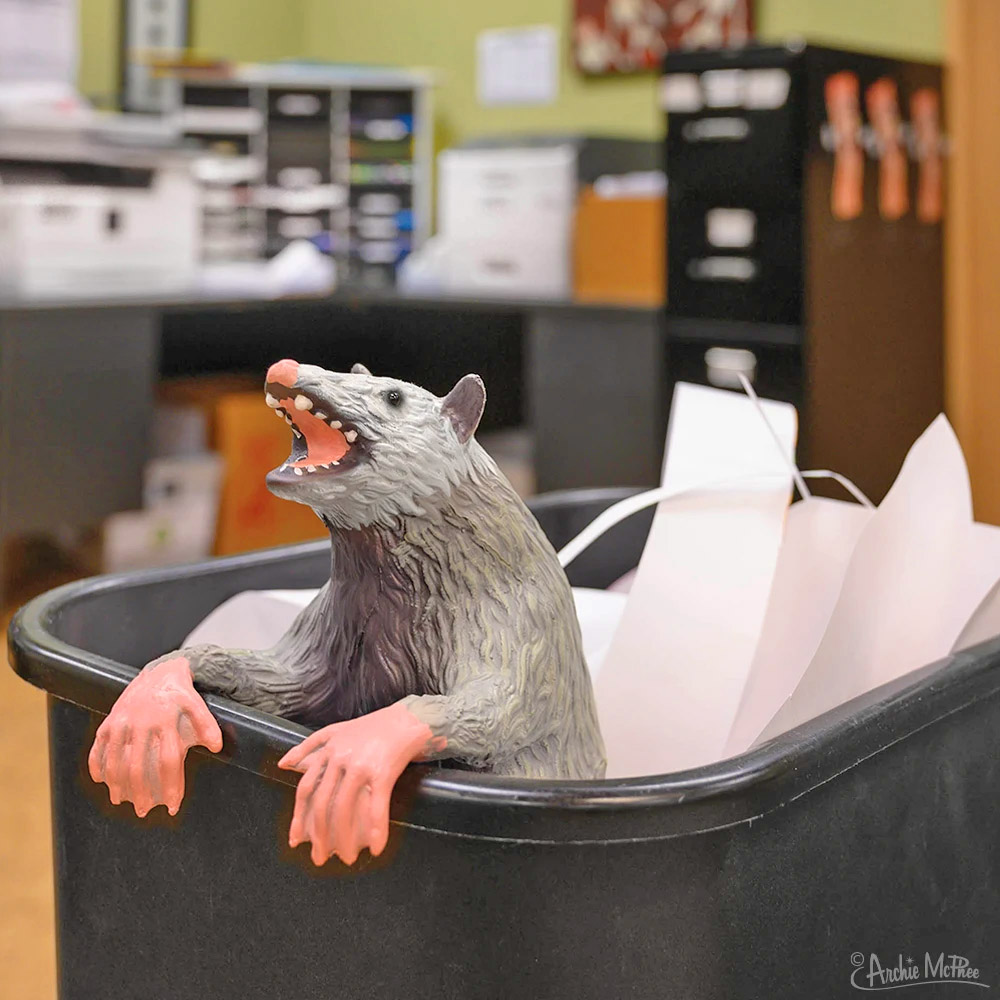 Fake office possum - Funny prank possum for the office trash can