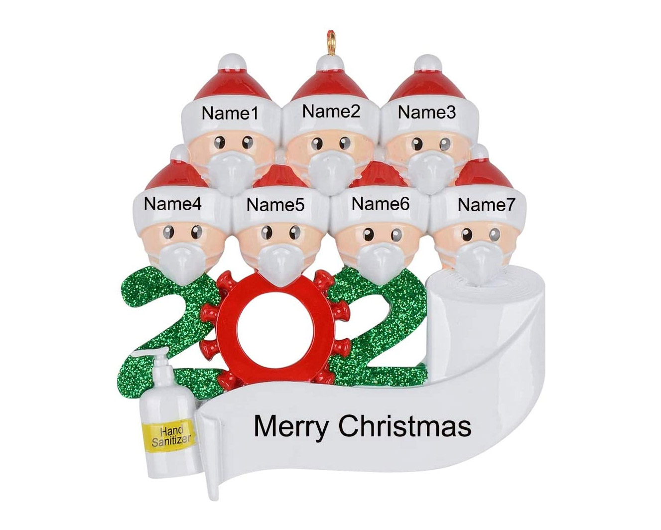 Personalized 2020 Christmas Ornaments Quarantine Family with Masks Hand Sanitizer Toilet Paper Hanging Ornament for Christmas Decorations Tree Home Decor Xmas Gifts Family of 5