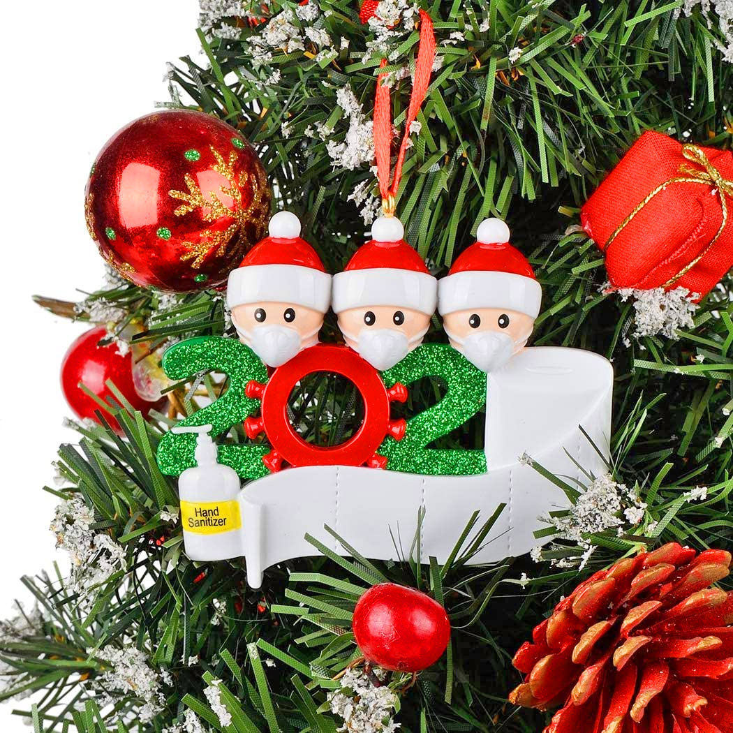 Family In Face Masks Quarantine Christmas Tree Ornament
