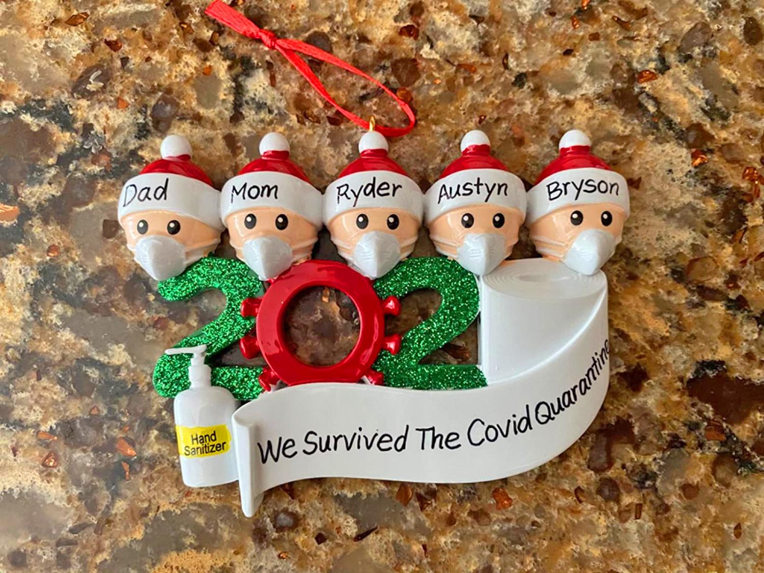 Family Christmas Hanging Ornaments for Christmas Tree Home Decor Xmas Gifts 2020 Covid Quarantine Christmas Decorations Sale Clearance Baubles Little Men Wear Face Mask PVC Material 