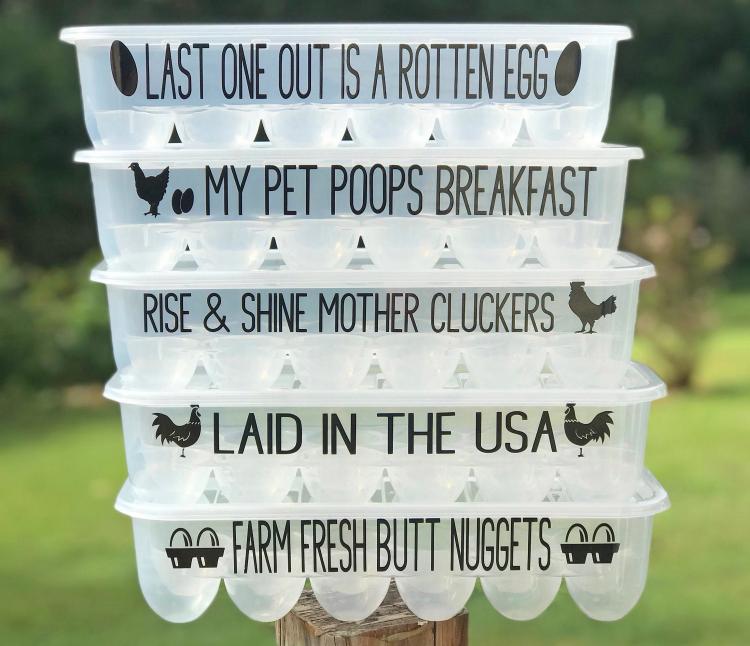 Funny Plastic Chicken Egg Cartons - Reusable joke chicken coop egg cartons - My Pet Poops Breakfast