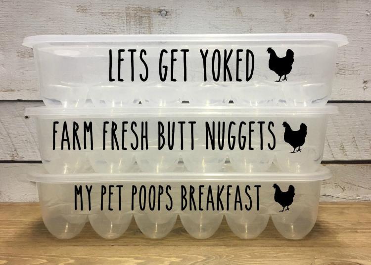 Funny Plastic Chicken Egg Cartons - Reusable joke chicken coop egg cartons - My Pet Poops Breakfast