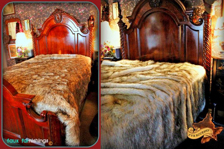Faux Wolf Fur Bedspread - Fake coyote fur bedspread