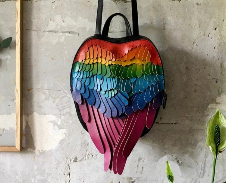 Rainbow leather backpack discount with angel wings