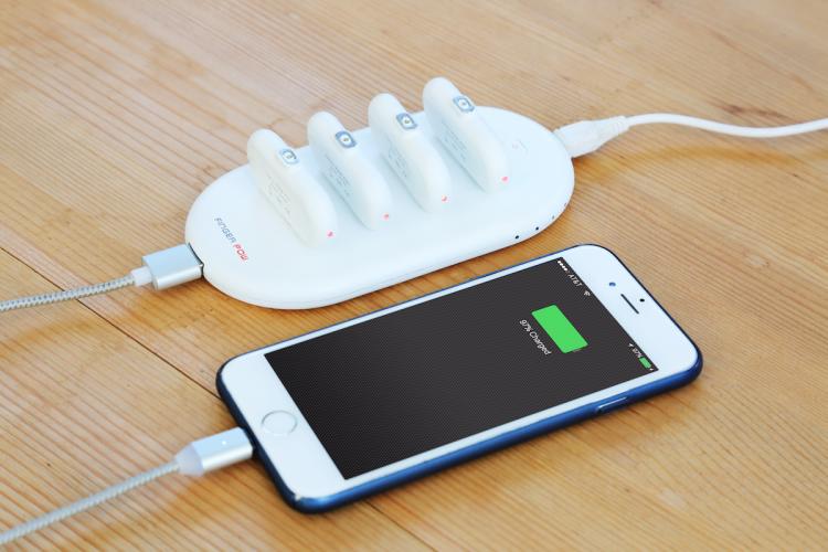 FingerPow Tiny Portable Battery Smart Phone Charging Solution - Mini snap-on phone battery charger