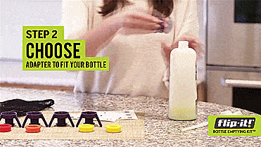 Flip-It Bottle Emptying Kit - Bottle attachments turns bottles into upside-down bottles for easy emptying