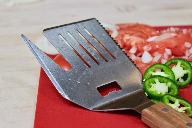 FlipFork 5-in-1 BBQ Spatula, knife, bun slicer, bottle opener spatula