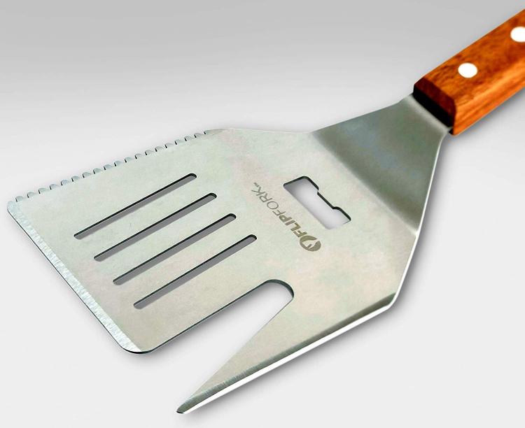 FlipFork 5-in-1 BBQ Spatula, knife, bun slicer, bottle opener spatula