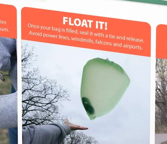 Float-A-Poo Dog Waste Disposal System uses helium to float dog poop into sky