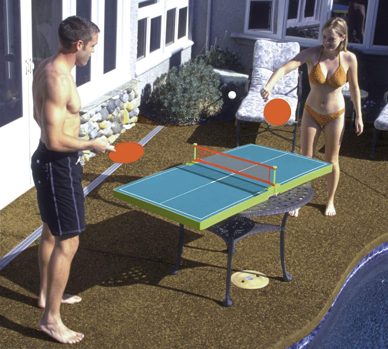 This Floating Ping Pong Table For The Pool Has Optional Legs For Use On Dry Land