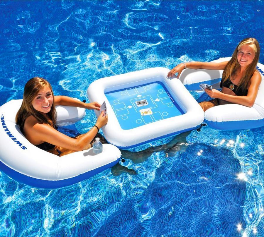 This Floating Ping Pong Table For The Pool Has Optional Legs For Use On Dry Land