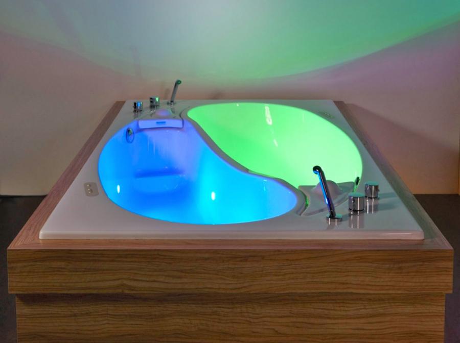 Friend Zone Bathtub - Yin Yang shaped dual person separated hot tub.