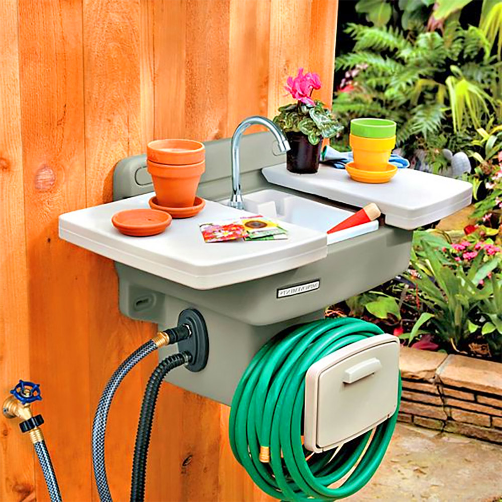 Wall mounted Garden Hose Sink -  Instant Outdoor Sink With No Extra Plumbing Required