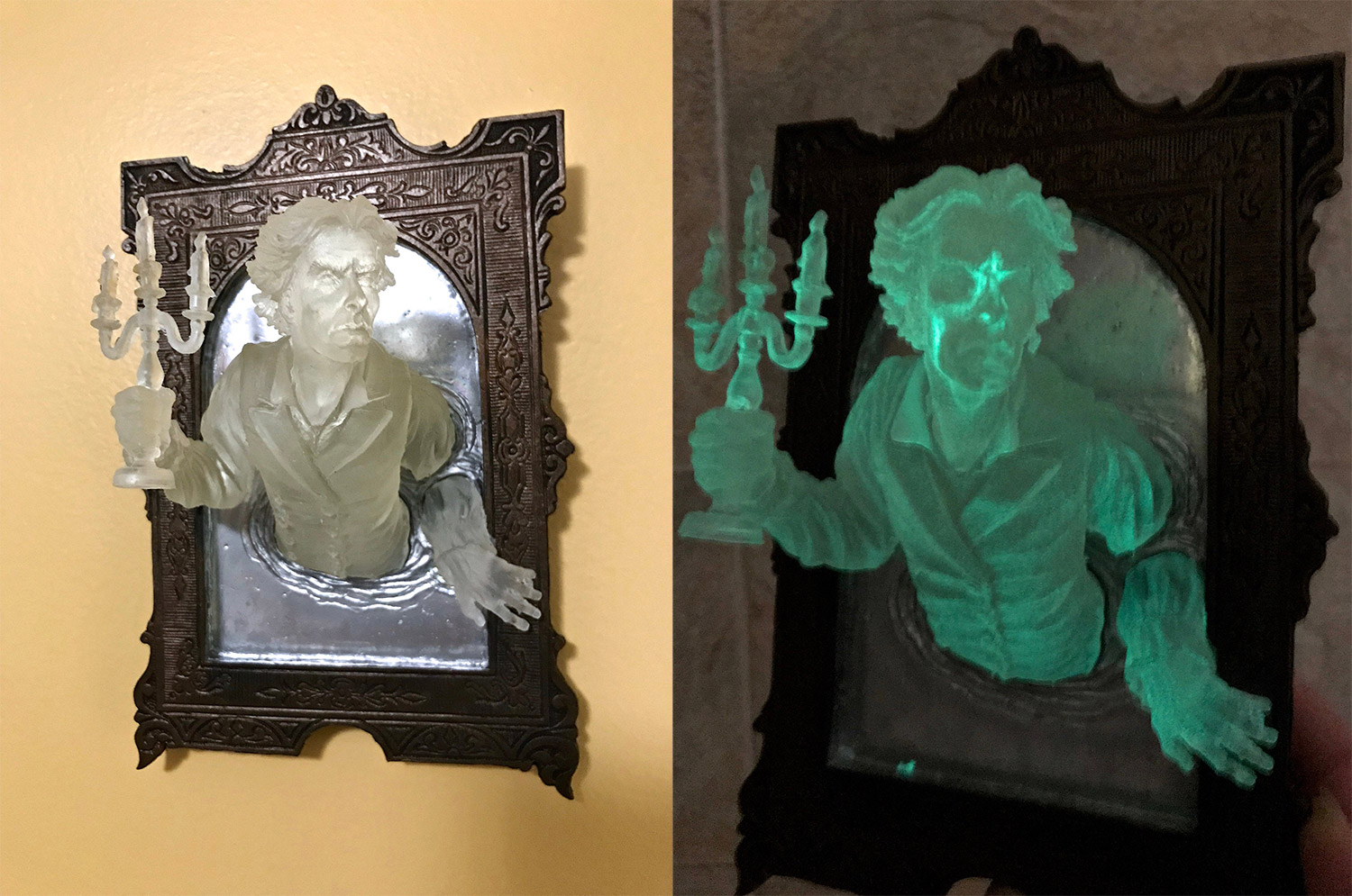 超令人毛骨悚然的幽灵在镜子墙板在黑暗中发光 - 3D 镜子幽灵人物雕塑