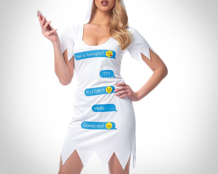 Ghosted Costume - White dress with hood women's ghosted Halloween costume