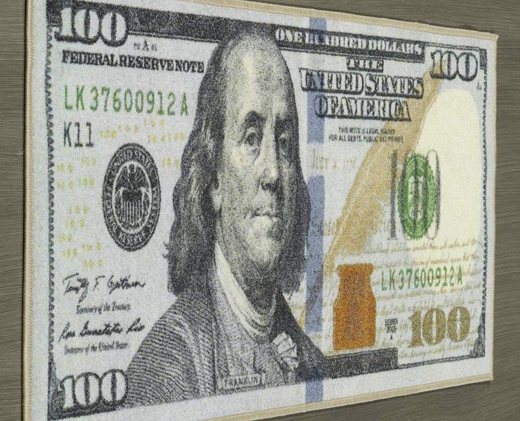 Giant 100 Dollar Bill Runner Rug - Benjamin Franklin money rug floor mat