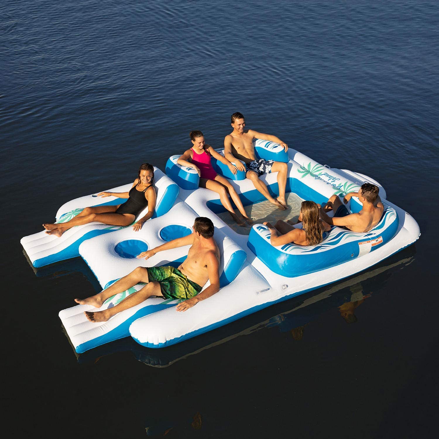 TROPICAL TAHITI INFLATABLE 6-PERSON FLOATING ISLAND POOL LAKE PARTY FLOAT RAFT 